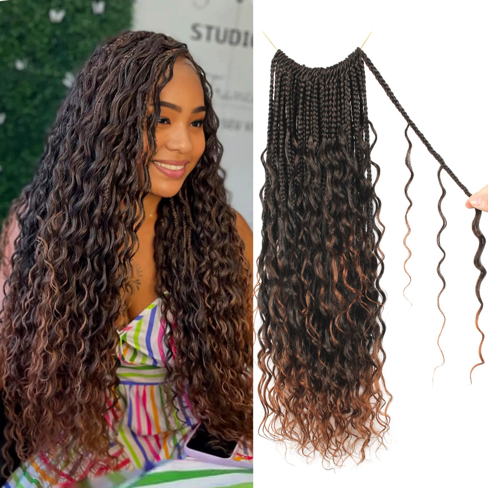 UENOKIPS Goddess Box Braids 18in close-up shows natural texture and shine.
