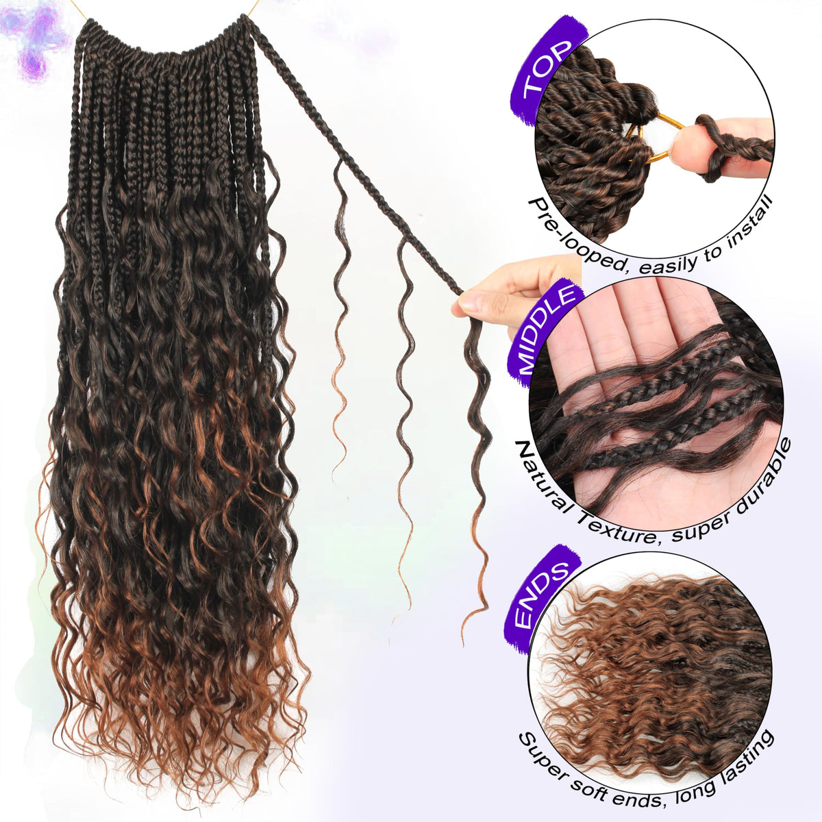 UENOKIPS Goddess Box Braids offer a natural silky look and bounce.