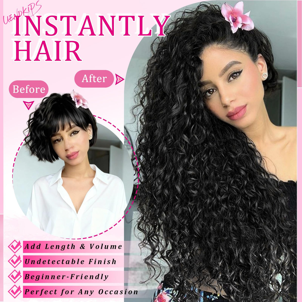 UENOKIPS Water-wave curls move with you for a natural bounce.