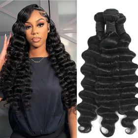 Uesoels loose deep wave bundles 20-inch showcase natural curl and versatile styling.