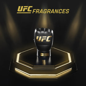 UFC Takedown bottle back label highlights lasting performance and layered notes.