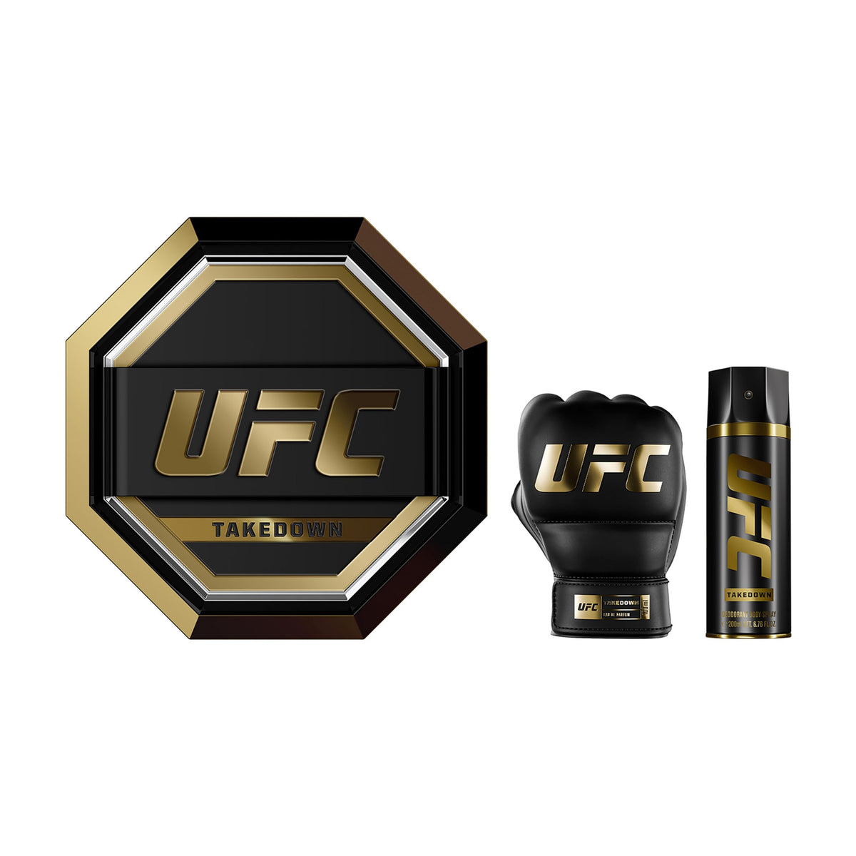 UFC Takedown bottle front shows the marine amber profile for daily wearable fragrance.