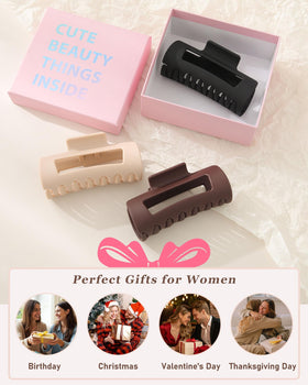 Ufgin three-pack silicone claw clips ready for gifting in attractive packaging