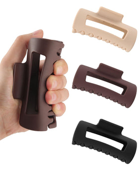 Ufgin matte silicone hair claw clip in khaki close-up shows durable grip and flexible bendable design