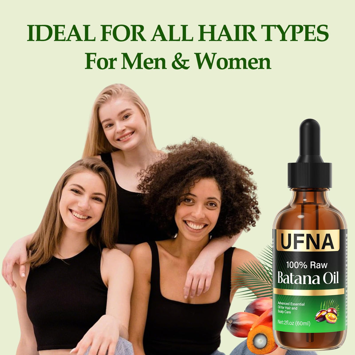 UFNA Batana Oil bottle beside hands-on scalp massage use in action.
