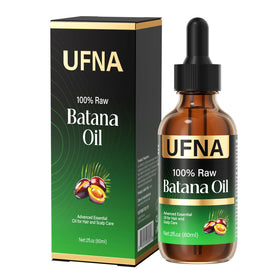 UFNA Batana Oil bottle close-up highlighting premium packaging and nourishing scalp care potential.