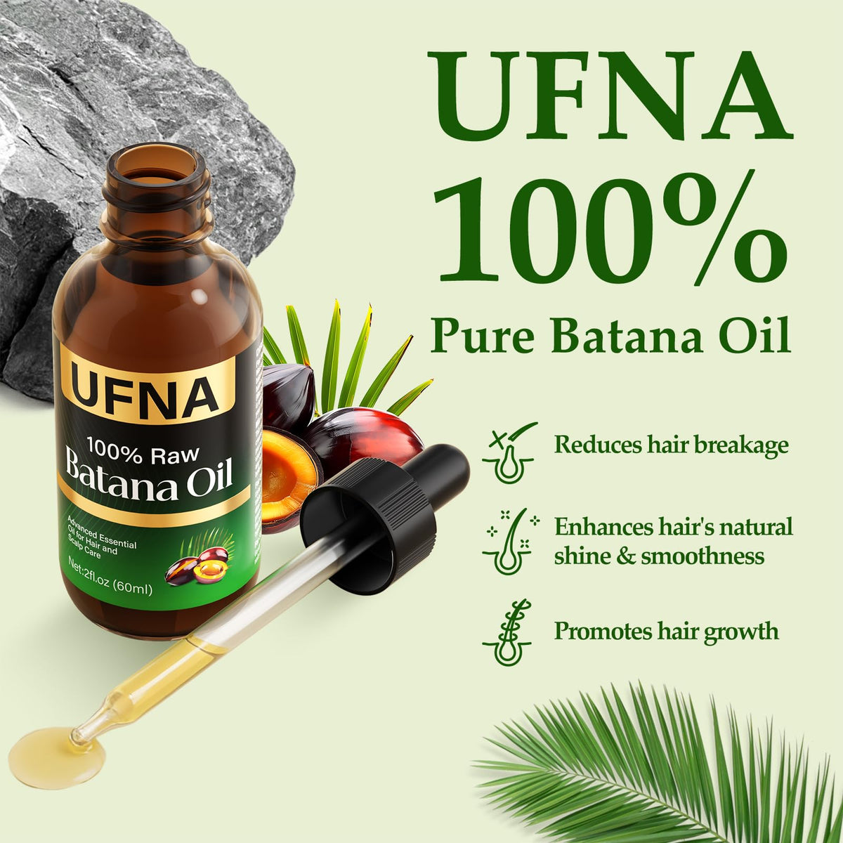 UFNA Batana Oil serum pouring shot demonstrates easy application for scalp nourishment.