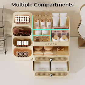UFORU cosmetic display case with two drawers for organized storage.