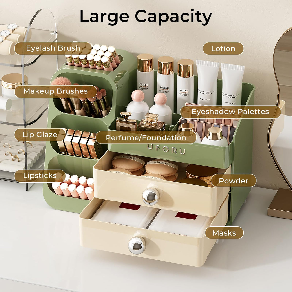 UFORU eyeshadow palette storage keeps your palettes organized and easy to find.
