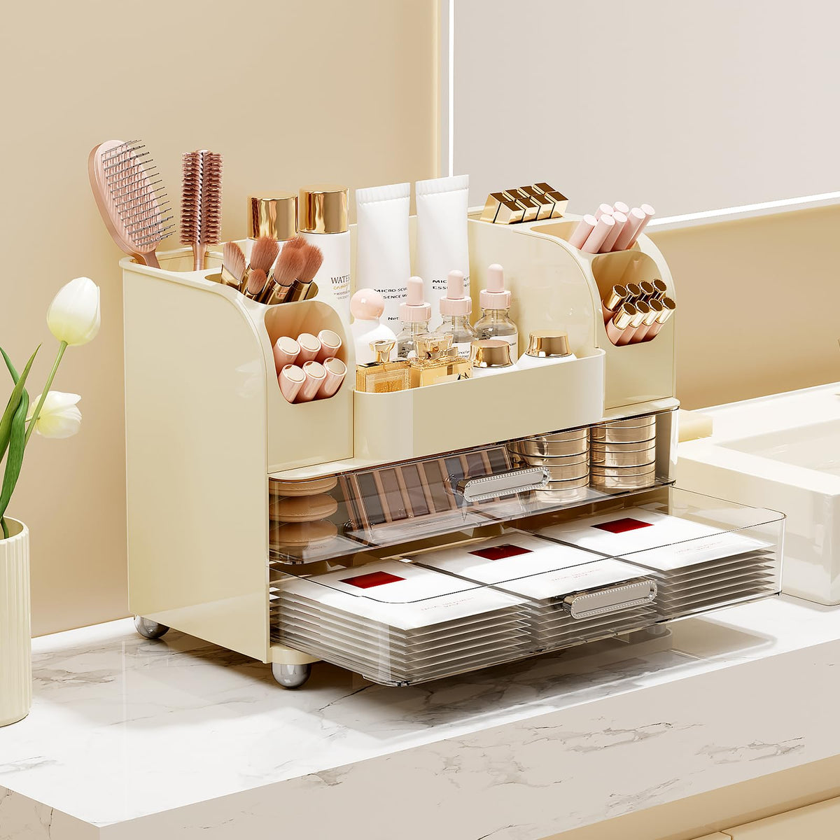 UFORU organizer with side brush holders to tidy makeup tools