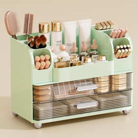 UFORU makeup organizer vanity with two drawers in green keeping cosmetics neatly accessible