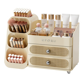 UFORU makeup organizer vanity with brush holder for easy access.
