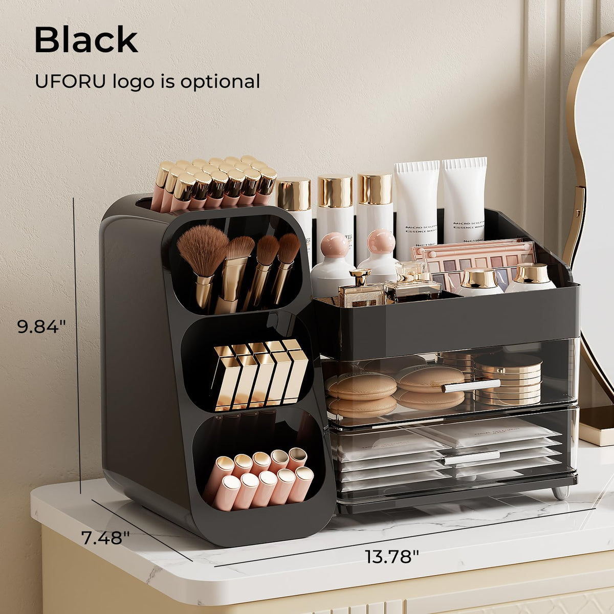 UFORU makeup organizer drawers provide organized storage for perfumes and palettes.