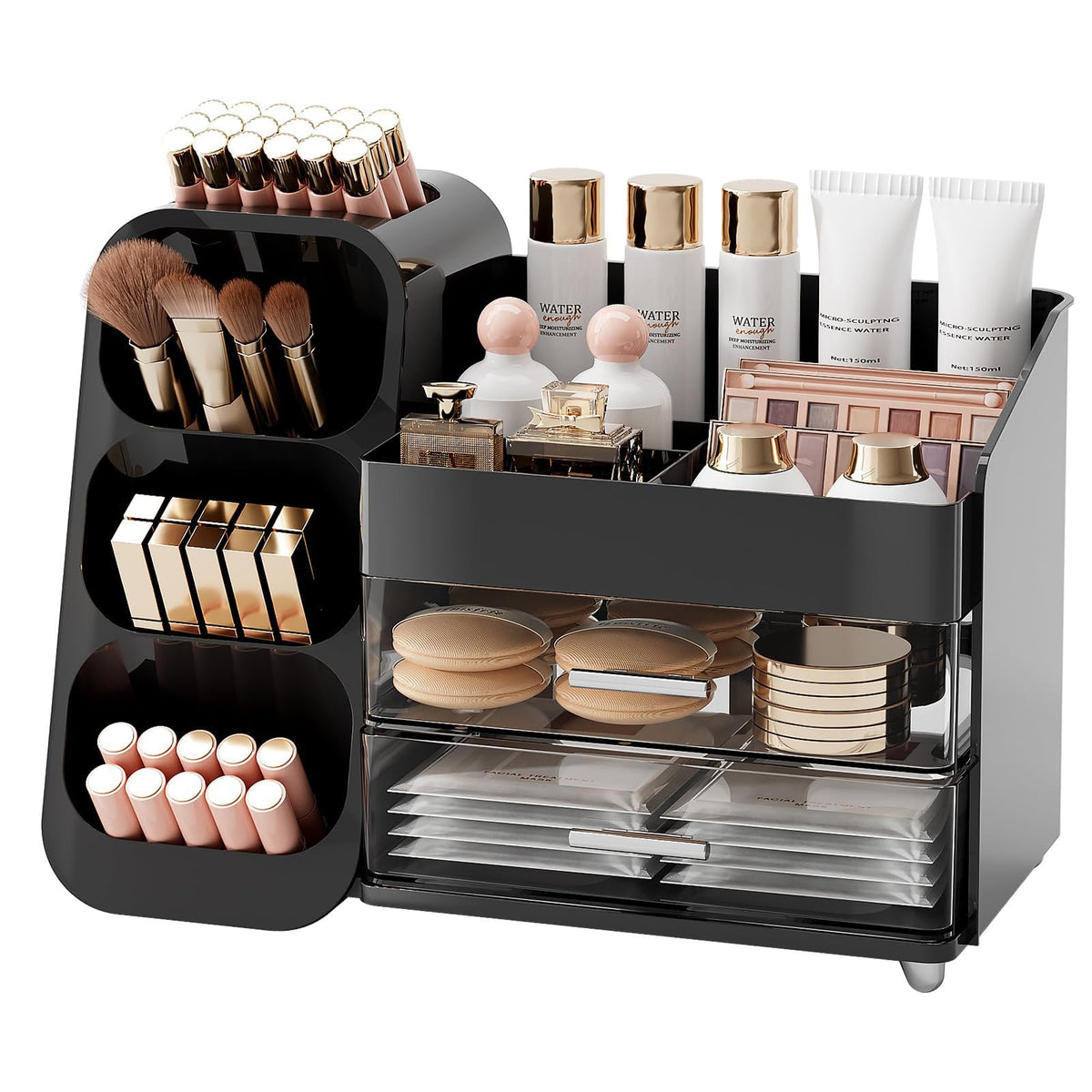 UFORU makeup organizer on vanity, spacious top view for easy-access cosmetics.