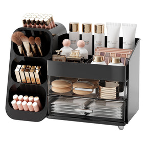 UFORU makeup organizer on vanity, spacious top view for easy-access cosmetics.