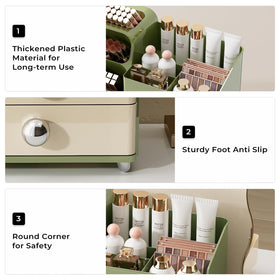 UFORU nail polish compartments prevent tipping and spills on a bathroom counter.