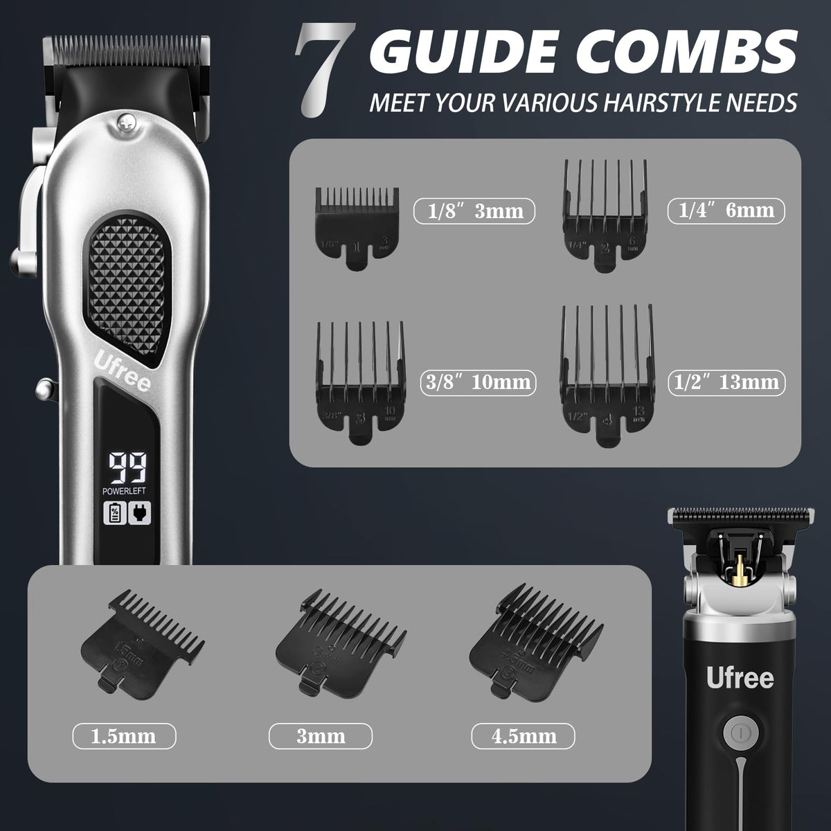 Ufree cordless use image featuring quick, silent operation for home grooming.