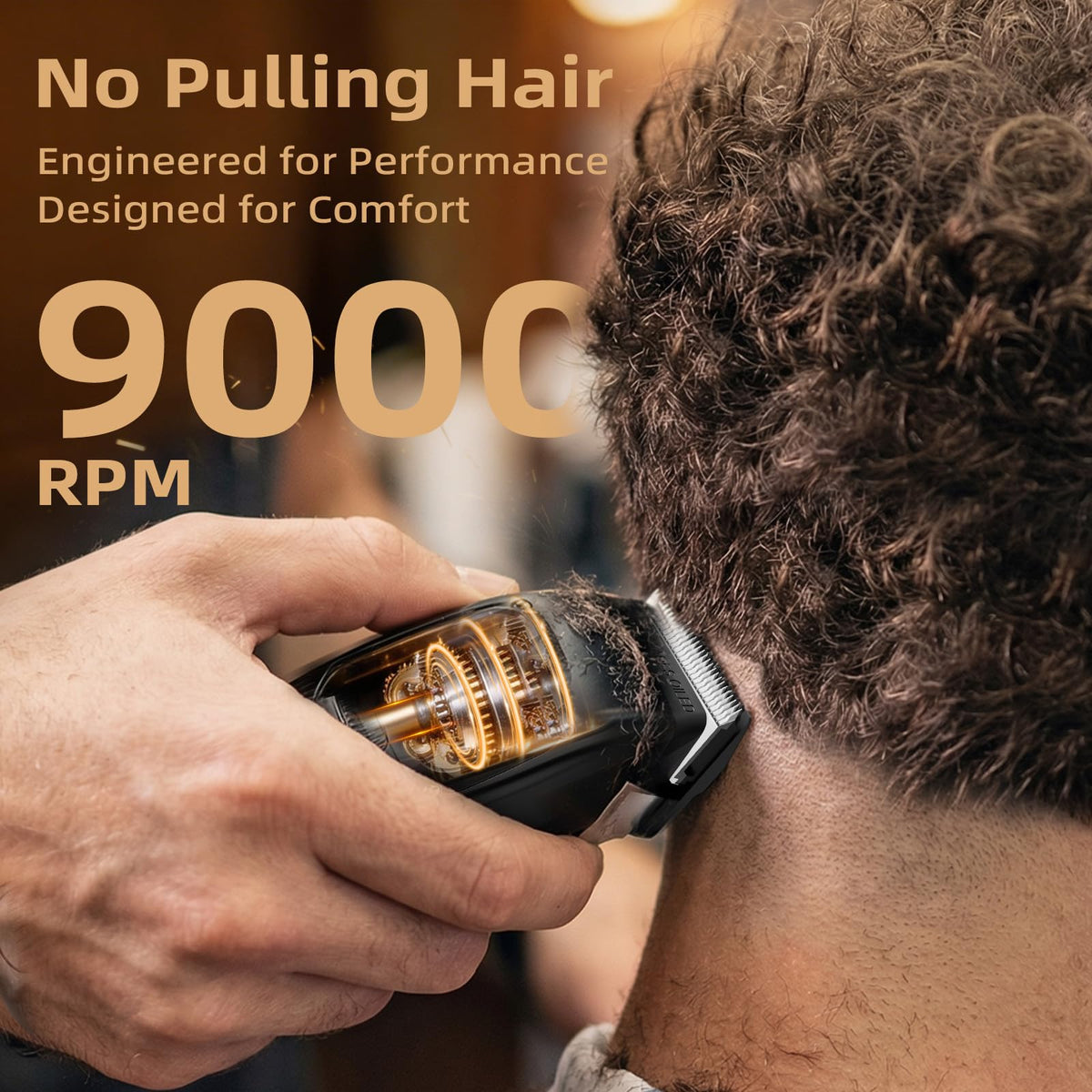 Ufree DLC blades closeup emphasizing smooth, precise cuts through hair textures.