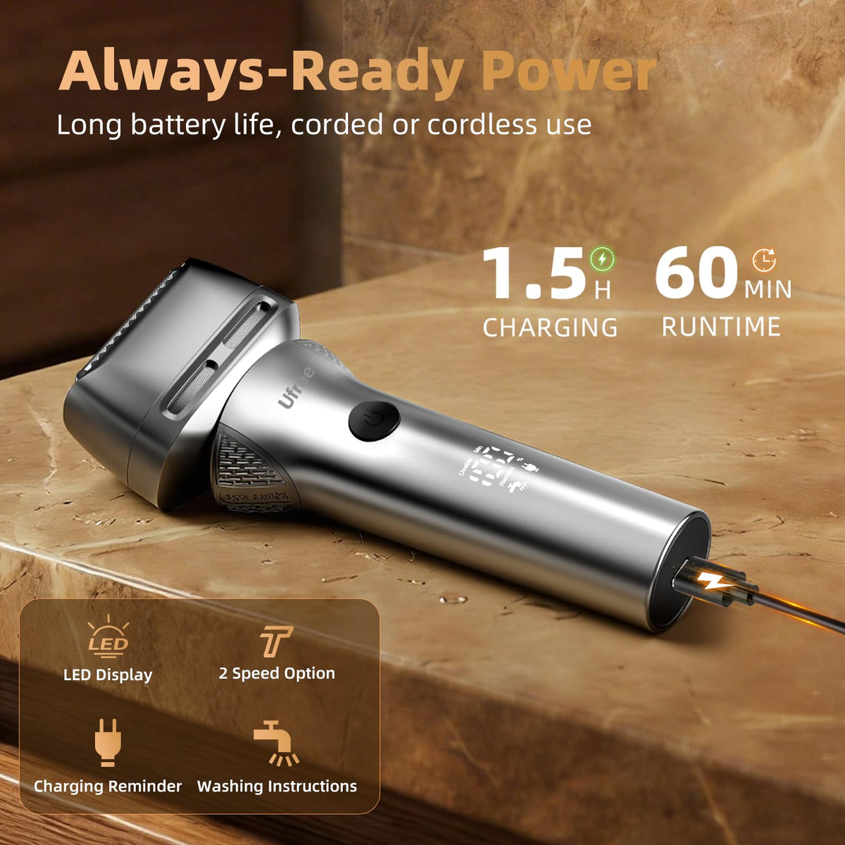 Ufree shaver IPX7 waterproof design for wet shaving