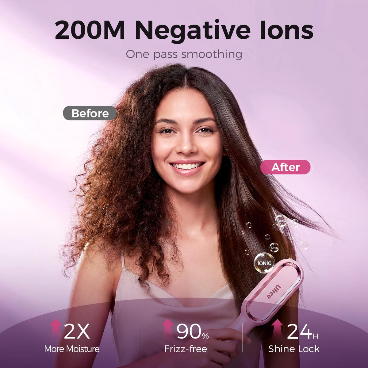 Ufree ionic straightening comb in action for quick daily styling.
