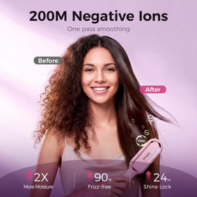 Ufree ionic straightening comb in action for quick daily styling.