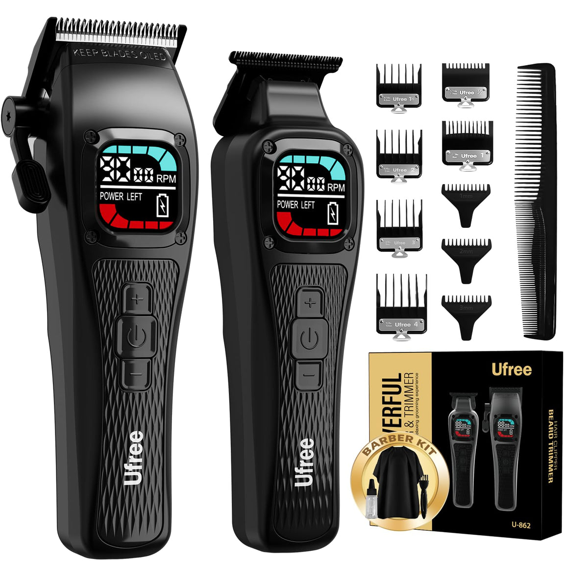 Ufree professional hair clippers front view showcase compact, portable design for on-the-go grooming.