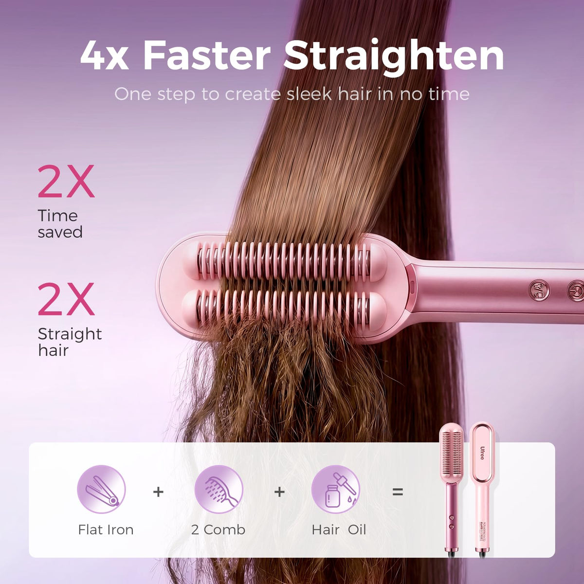 Ufree straightener brush LED display close-up showing precise heat settings.