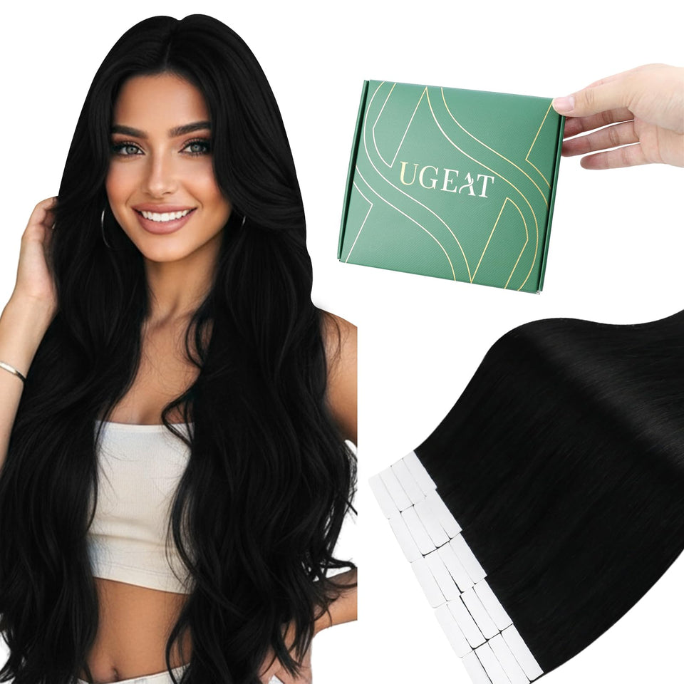 Ugeat jet black tape-in extensions pack for natural integration and easy styling