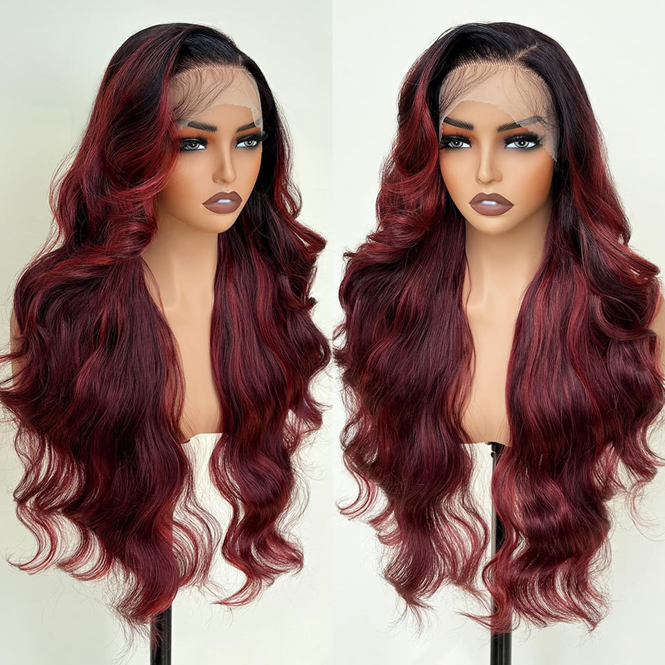 UGORGEOUS burgundy ombré 26-inch HD lace-front wig with versatile styling