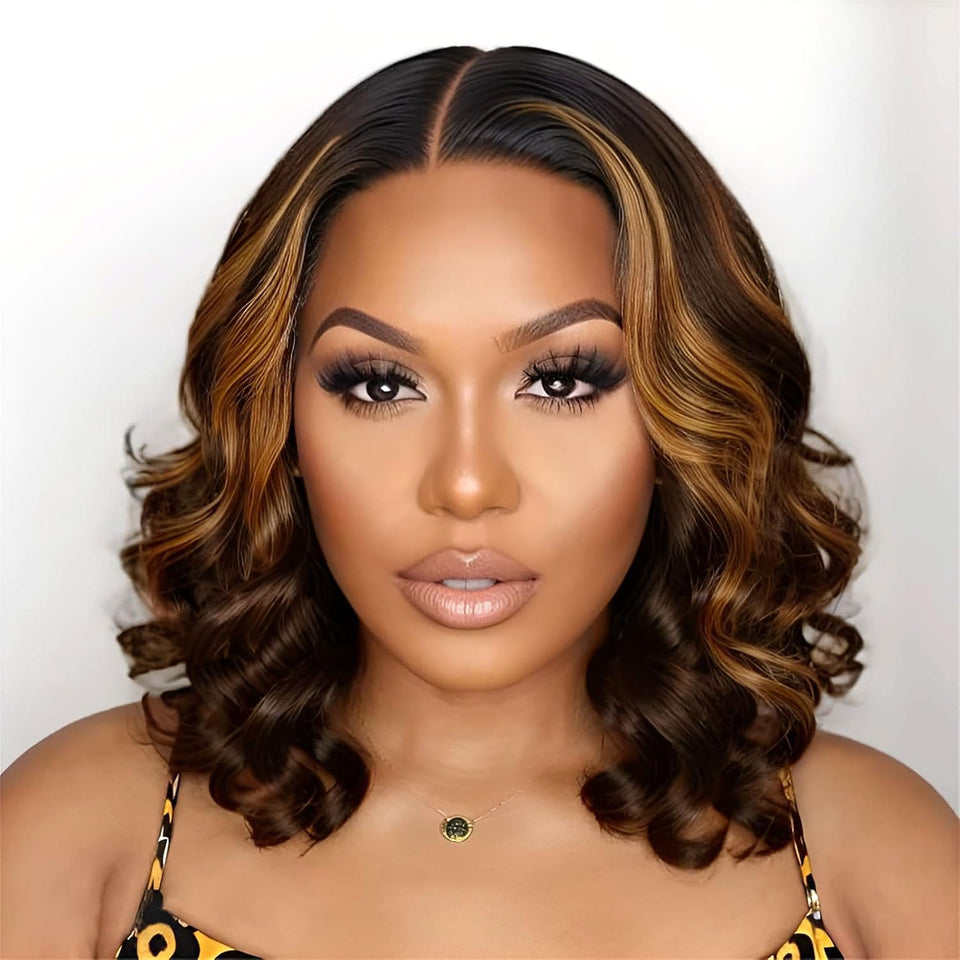 Ugrace Hair brown highlighted wig close-up showing bleached knots for a seamless hairline.