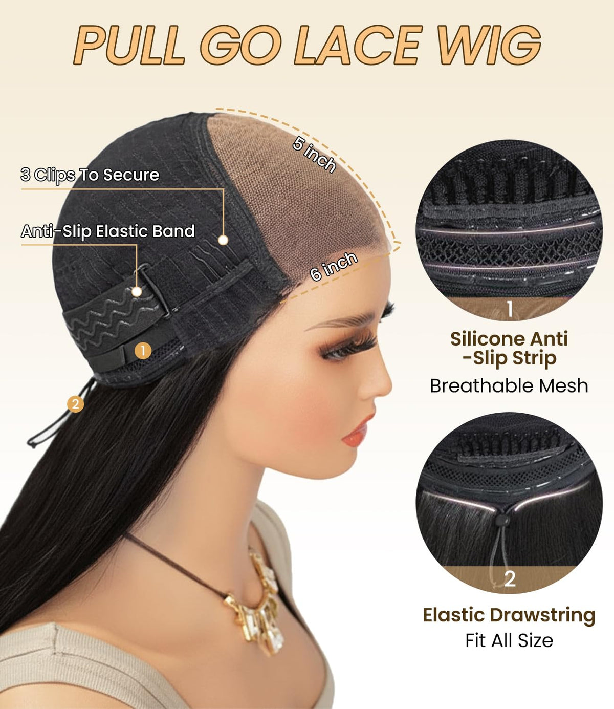 Ugrace Hair glueless wig with human hair and 6x5 closure for quick wear