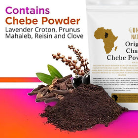 Uhuru Naturals Chebe powder being mixed with cream for application.