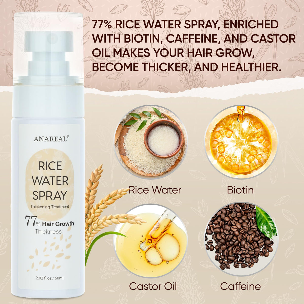 Close-up of uikeaft rice water ingredients highlighting nutrients for hair strength