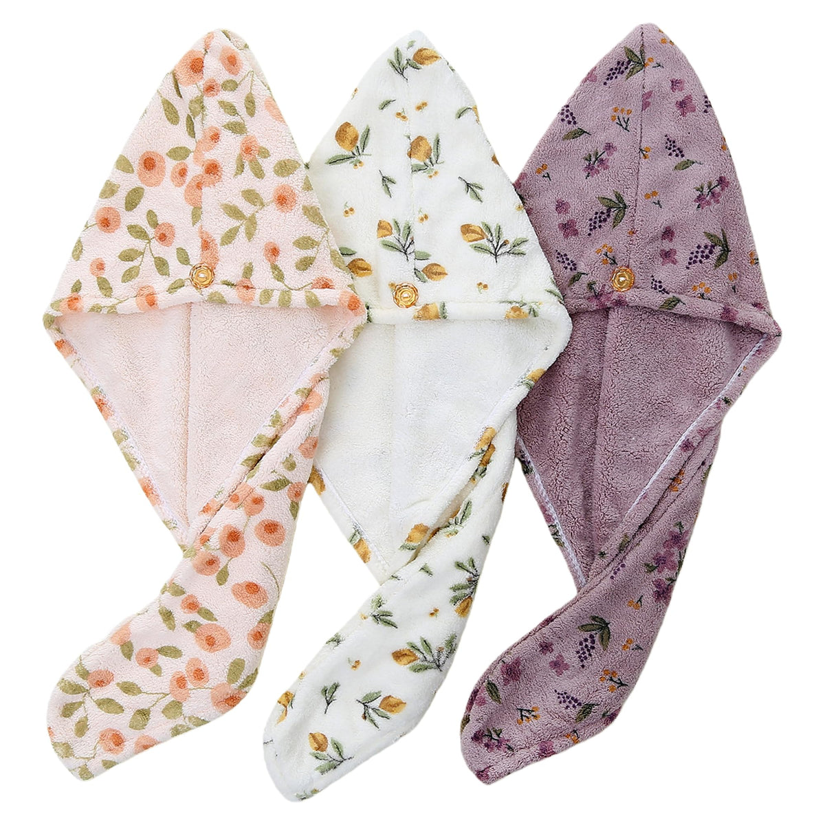 UINSUE hair towel wrap in pastel floral print for quick, hands-free drying.