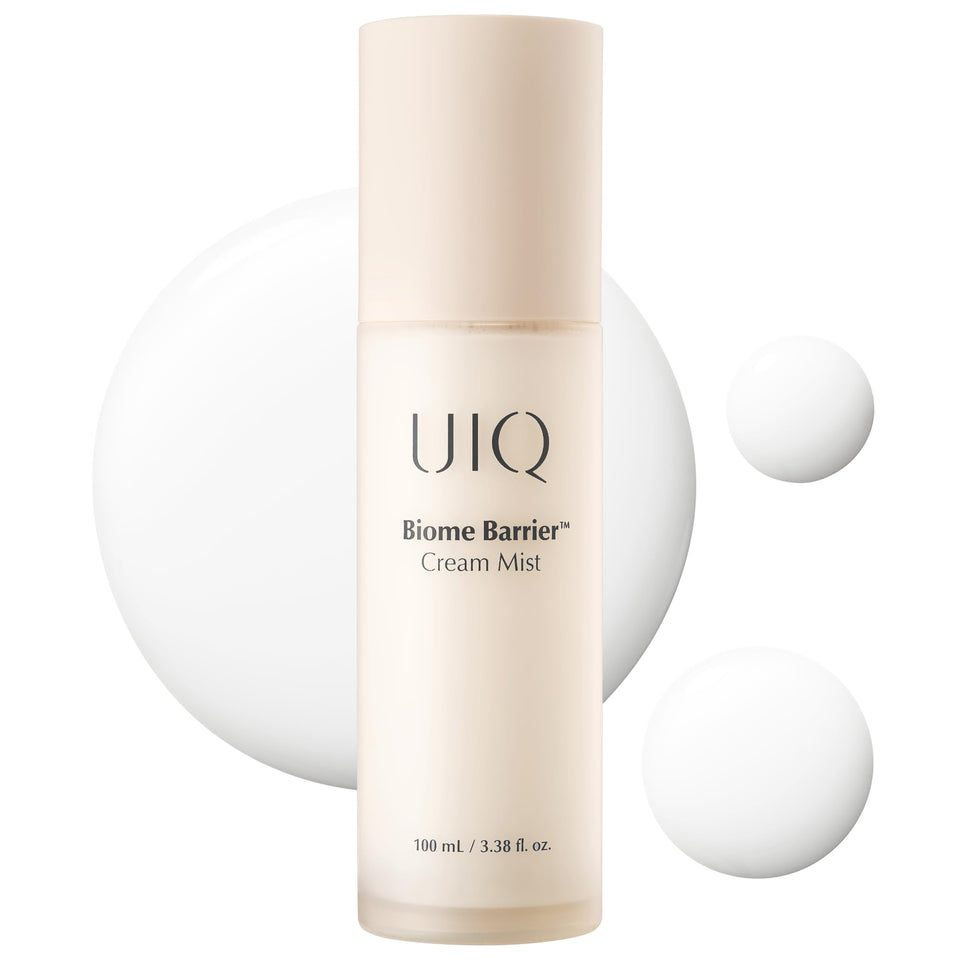 UIQ Biome Barrier Cream Mist bottle front provides smooth daily hydration.