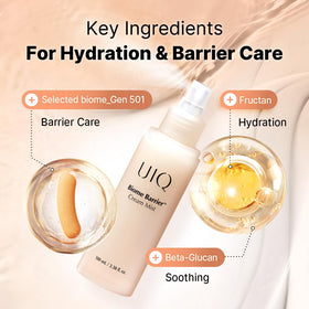 UIQ Biome Barrier Cream Mist alongside moisturizer in routine.