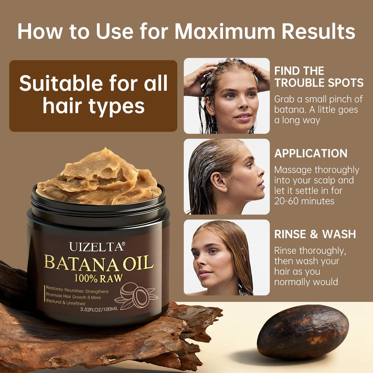 Batana Oil on hair strands to promote strength