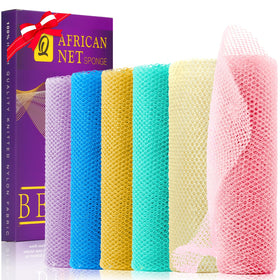 UJFQBH African Net Sponge 6pc set — front view, vibrant colors for shared family baths.