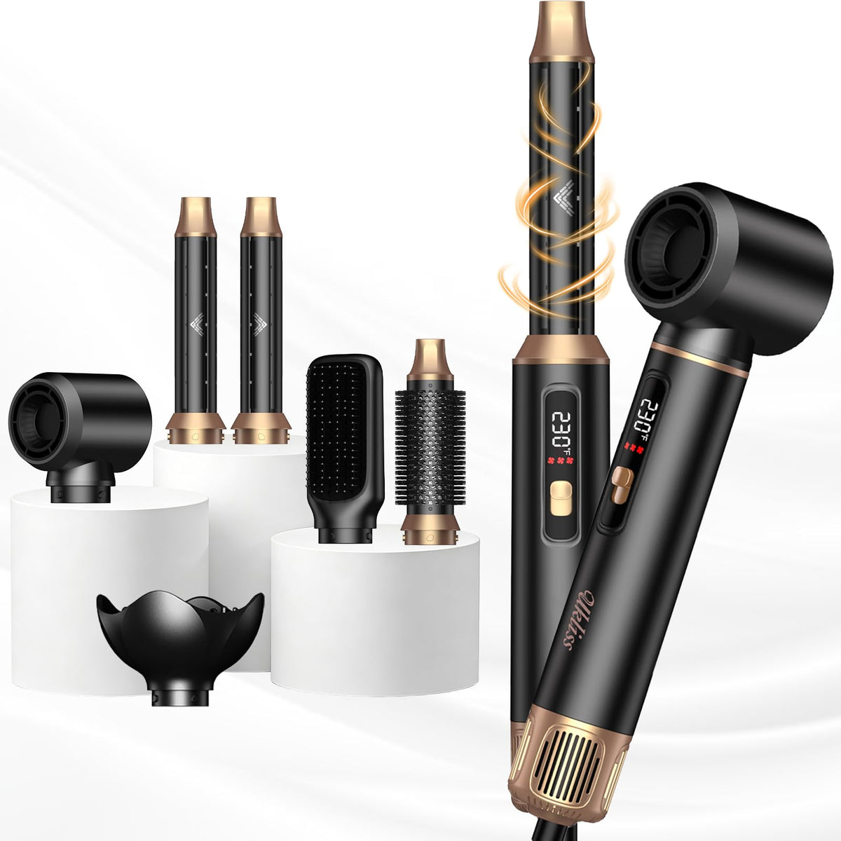 UKLISS 6-in-1 air styler with LCD display showing precise heat control for styling sessions