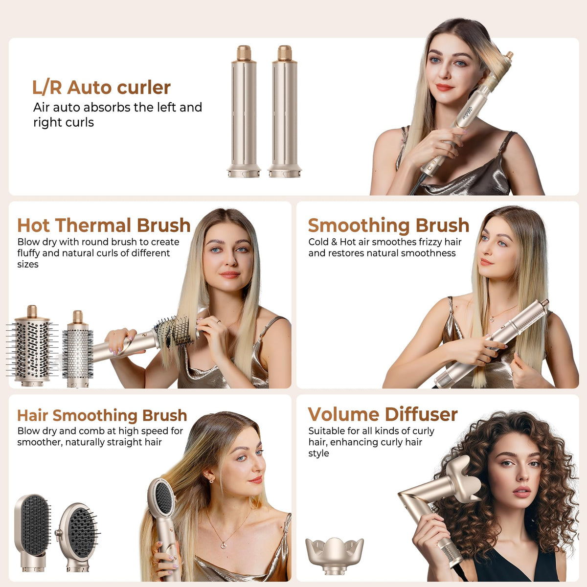Auto-wrap curling barrels from UKLISS creating voluminous curls with gentle air.