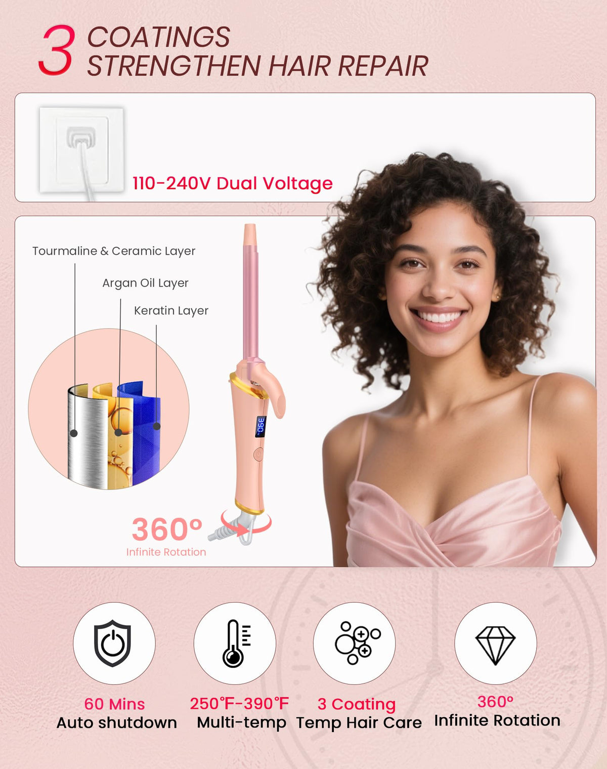 Ukliss Mini Curling Iron 13mm close-up ceramic-tourmaline for smoother curls.