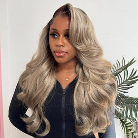 Ulaphence Ash Blonde Wig close-up lace detail highlighting realistic texture.