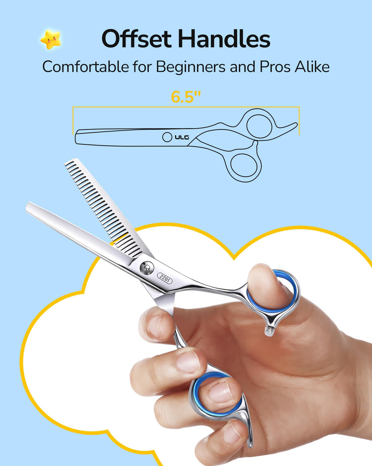 ULG 6.5-inch scissors suitable for kids and beginners.