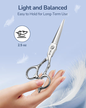Detail shot for bangs and mustache trimming with ULG scissors