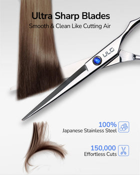 ULG ergonomic offset grip hair scissors designed for comfort during long sessions