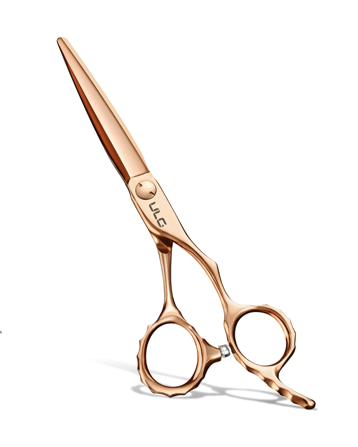 ULG professional hair cutting scissors with a rose gold finish for precise 6.5-inch cuts.