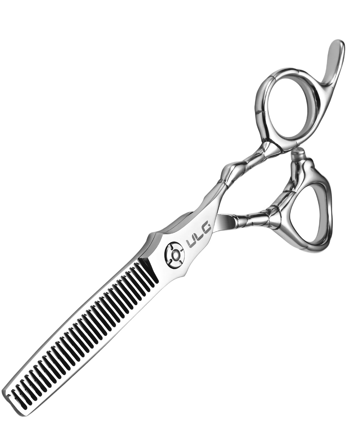 ULG professional thinning scissors blade close-up with precise teeth for natural texture