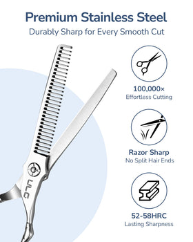ULG thinning scissors ergonomic handles pattern engraving for comfortable, precise styling