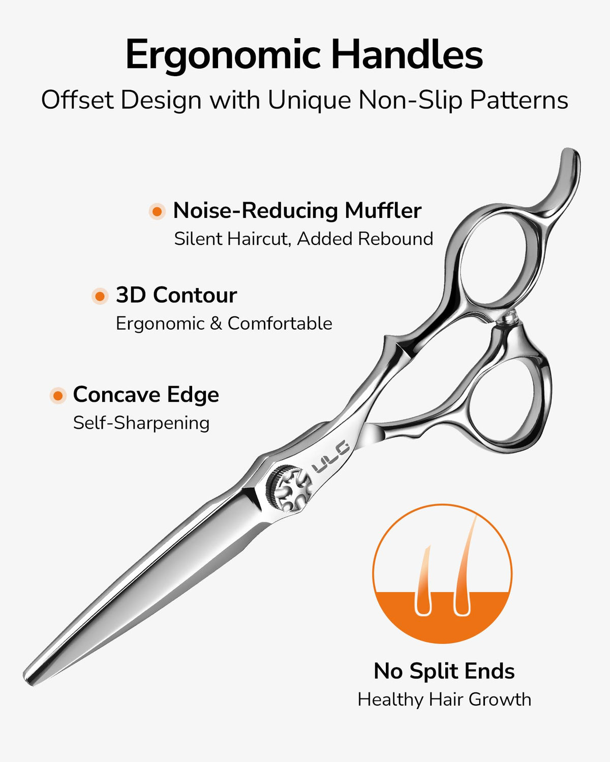 ULG right-handed professional scissors suited for barbers and home users.