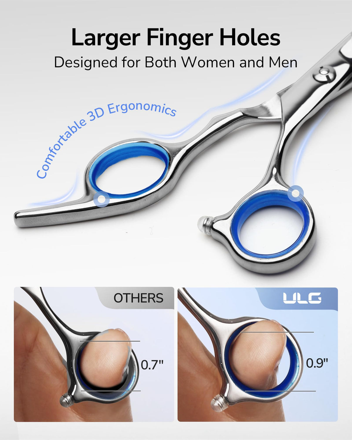 ULG silver salon scissors with razor-edge blades for clean cuts